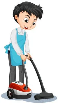 Cartoon character of a boy using vacuum cleaner Stockillustratie