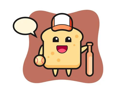 Cartoon character of bread as a baseball player Stock Illustration