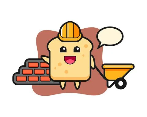 Cartoon character of bread as a builder Stock Illustration