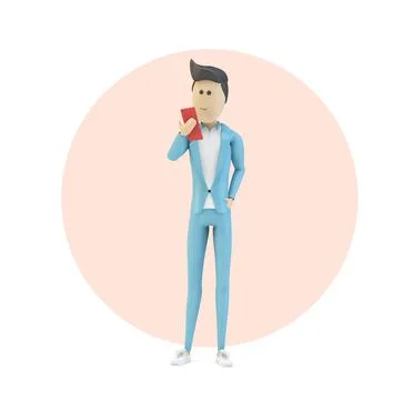Cartoon character browsing smartphone Stock Illustration