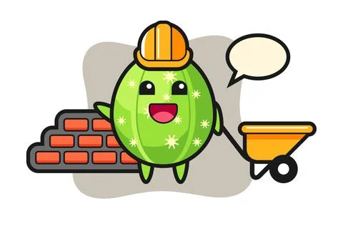Cartoon character of cactus as a builder Stock Illustration
