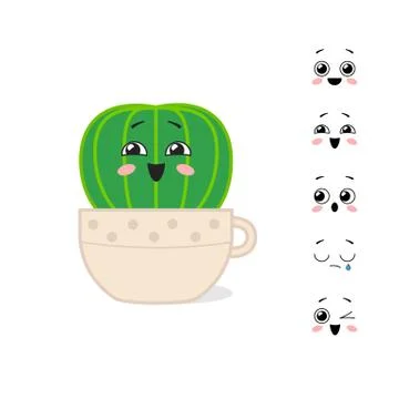 Cartoon character cactus with different variants of emotions Stock Illustration