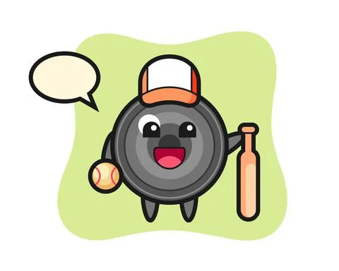 Cartoon character of camera lens as a baseball player Stock Illustration