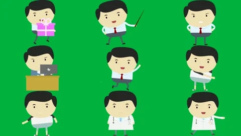 Cartoon character carrying gift pointer his hand man white shirt red tie. Stock Footage 310562873