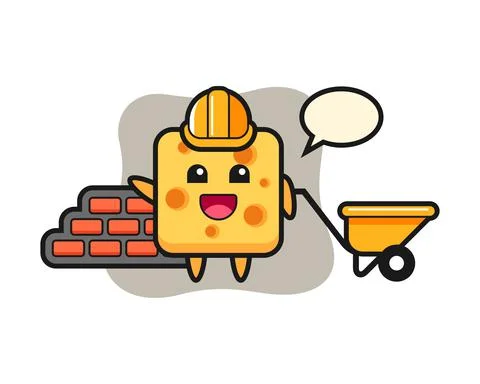 Cartoon character of cheese as a builder Stock Illustration
