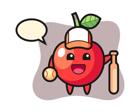Cartoon character of cherry as a baseball player Stock Illustration
