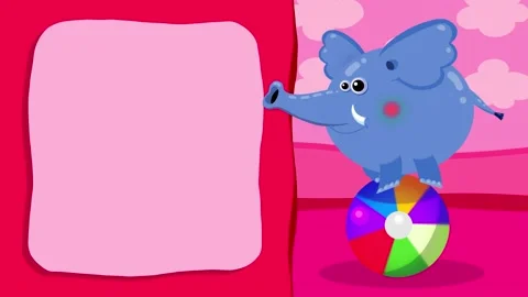 Cartoon character circus elephant on a color ball animation for titles Stock Footage