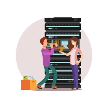 Cartoon character computer engineers Illustrazione stock