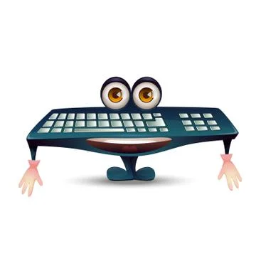 Cartoon character computer keyboard with big eyes. Stock Illustration
