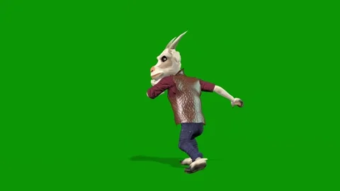 Cartoon character dancing green screen man goat walking rabbit running head his Stock Footage 314067744