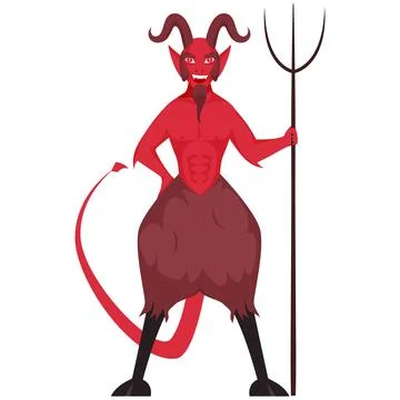 Cartoon Character of Devil Holding Trident on White Background. Stock Illustration
