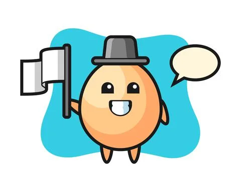 Cartoon character of egg holding a flag Stock Illustration