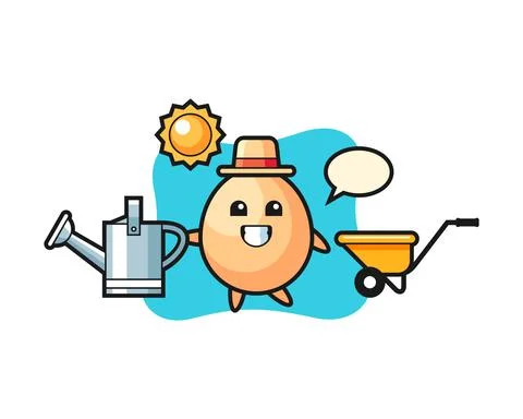 Cartoon character of egg holding watering can Stock Illustration