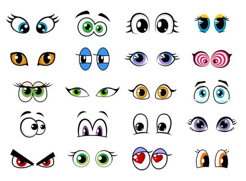 Cartoon character eyes of face, comic funny smiles Stock Illustration