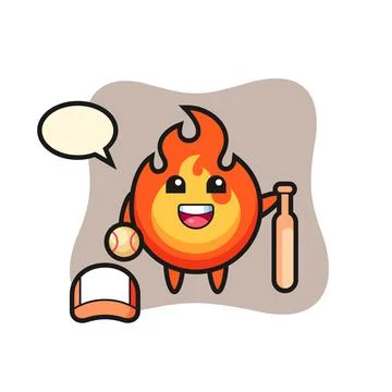 Cartoon character of fire as a baseball player Stock Illustration