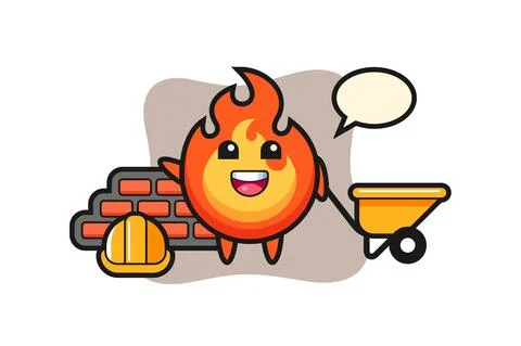 Cartoon character of fire as a builder Stock Illustration
