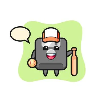 Cartoon character of floppy disk as a baseball player Stock Illustration