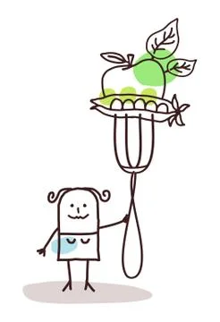 Cartoon character with fork - vegetables Stock Illustration