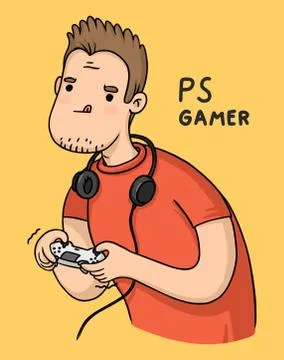 Cartoon character gamer playstation with joystick Stock Illustration