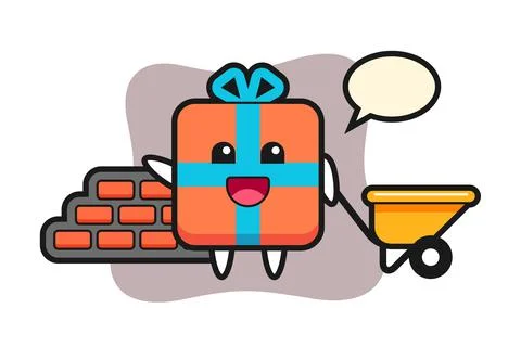 Cartoon character of gift box as a builder Stock Illustration