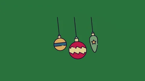 Cartoon character hanging from the ceiling and two christmas ornaments three Stock Footage 336858210