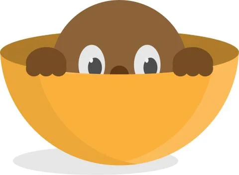 A cartoon character hiding in a half egg, a sphere. Stock Illustration