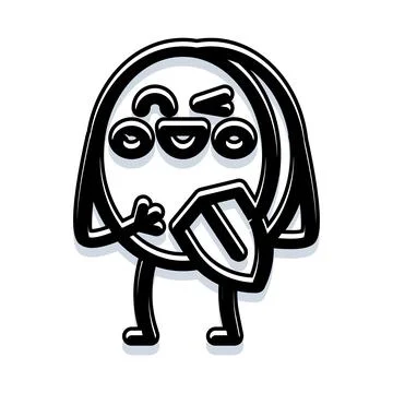 Cartoon character holding shield with concerned expression Stock Illustration