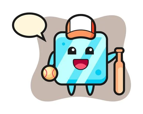 Cartoon character of ice cube as a baseball player Illustration