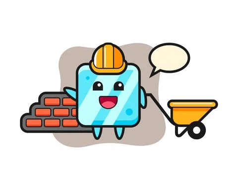 Cartoon character of ice cube as a builder Stock Illustration