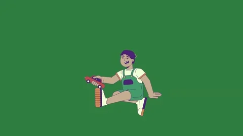 Cartoon character on it and man sitting the ground holding baseball bat stool 動画素材 337340612
