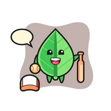 Cartoon character of leaf as a baseball player Stock Illustration