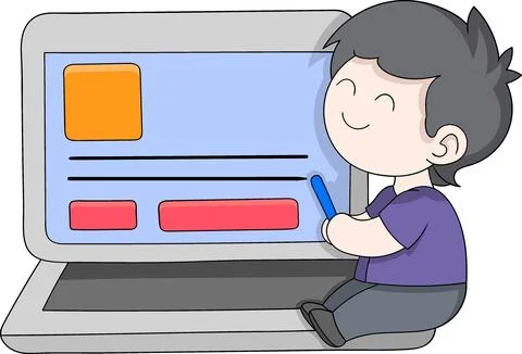 Cartoon Character Learning Web Design and UI Programming Stock Illustration