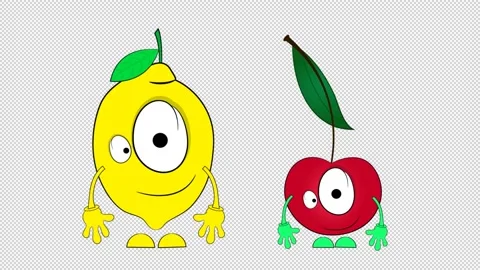 Cartoon character lemon and cherry  with a gaze. Without background. Stock Footage 162466005