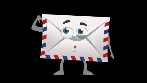 Cartoon Character Letter. 4th Pose Think with Animated Face. Alpha Channel Stock Footage 72212902
