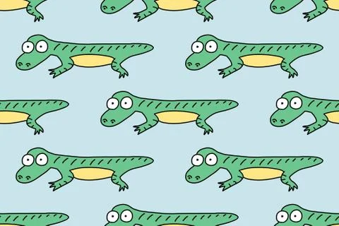 Cartoon Character Lizard. Seamless pattern. Cartoon funny doodle reptile. Han Illustrazione stock