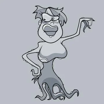 Cartoon character maiden in the form of a posing octopus Stock Illustration