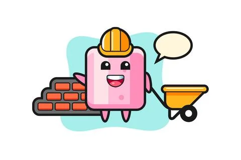 Cartoon character of marshmallow as a builder Stock Illustration