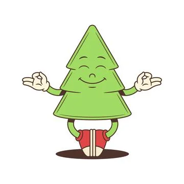 Cartoon character mascot vector illustration of green Christmas tree sitting  Stock Illustration