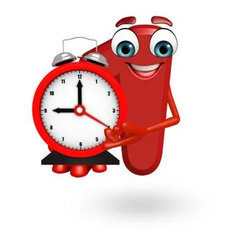 Cartoon character of one digit with clock 스톡 일러스트