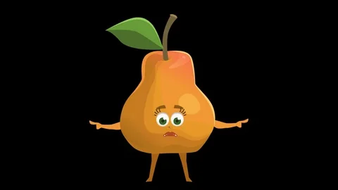 Cartoon Character Pear. 14th Pose Pointer Bad Double with Animated Face. Alpha 스톡 동영상 72213705