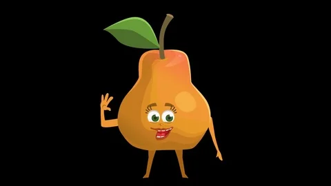 Cartoon Character Pear. 1th Pose Hi with Animated Face. Alpha Channel Stock Footage 72213732