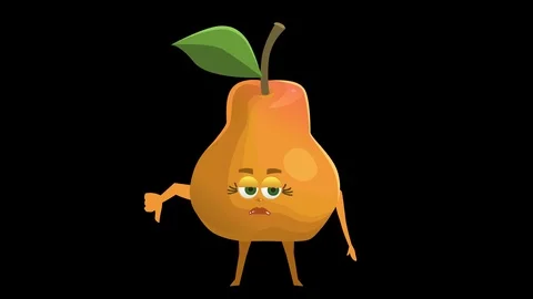 Cartoon Character Pear. 2nd Pose Bad with Animated Face. Alpha Channel Stock Footage 72213714