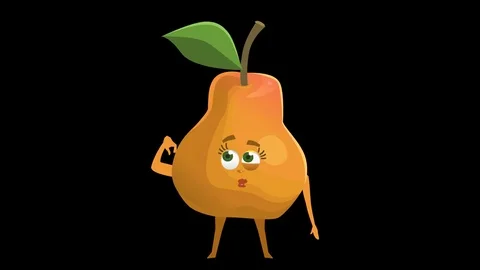 Cartoon Character Pear. 4th Pose Think with Animated Face. Alpha Channel Stock Footage 72213731