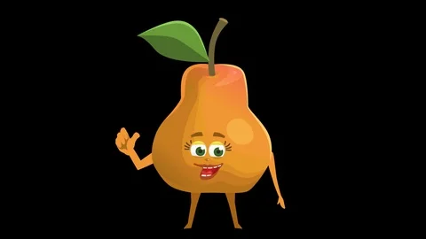Cartoon Character Pear. 5th Pose Good with Animated Face. Alpha Channel 스톡 동영상 72213739
