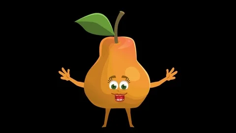 Cartoon Character Pear. 8th Pose Happy with Animated Face. Alpha Channel Stock Footage 72213726