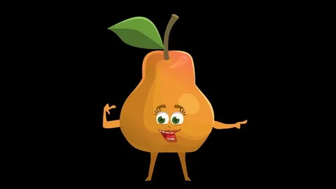 Cartoon Character Pear. 9th Pose Pointer Right with Animated Face. Alpha Stockbeeldmateriaal 72213728