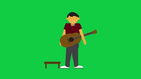 Cartoon Character Picking Guitar Loop Animation Stock Footage 309771779