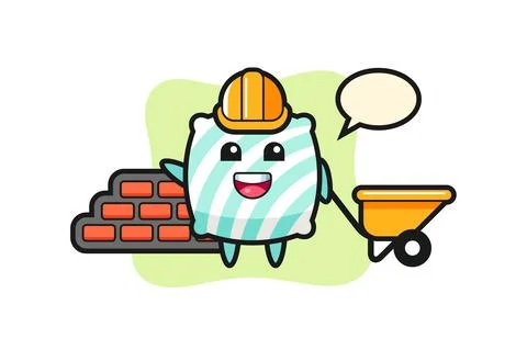 Cartoon character of pillow as a builder Stock Illustration
