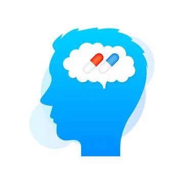 Cartoon character pills brain. Tech support. Vector illustration. 库存插图