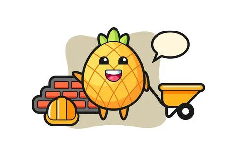 Cartoon character of pineapple as a builder Illustration